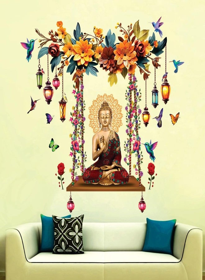 DivineDesigns ملصق حائط من تصميمات ديفاين ديزاينز، يضم بوذا الأحمر والفراشات والزهور - Image 1